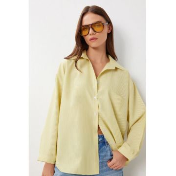 Camasa oversized dama - Happiness Istanbul - galben - bumbac