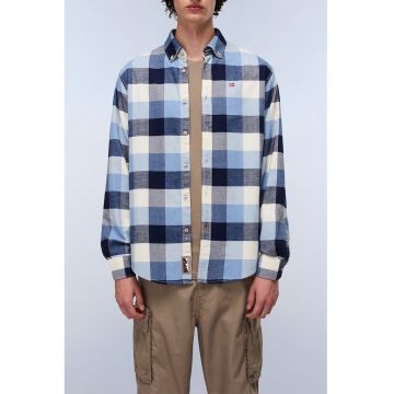 Camasa Oxford cu model in carouri pentru trekking - Alb/Gri/Albastru deschis