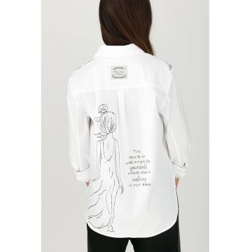 Camasa pictata manual cu terminatie asimetrica - Negru/Alb optic