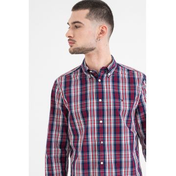 Camasa regular fit cu model in carouri - Rosu/Gri deschis/Bleumarin