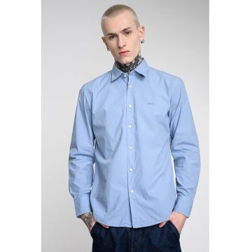 Camasa regular fit de bumbac cu logo brodat - Albastru prafuit/Albastru