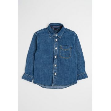 Camasa relaxed fit de denim cu buzunar pe piept - Albastru inchis