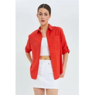 Camasa  rosie - textil - cu maneca lunga si buzunar