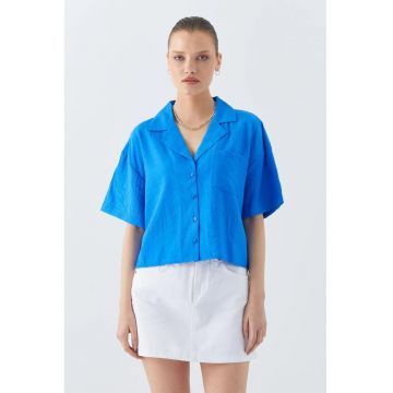 Camasa scurta  croiala lejera - albastru cobalt - textil