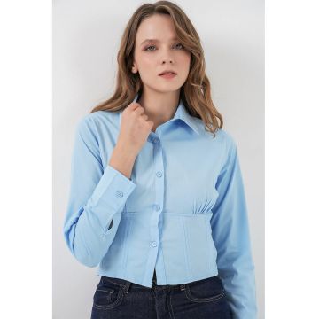Camasa scurta dama -  albastru - textil