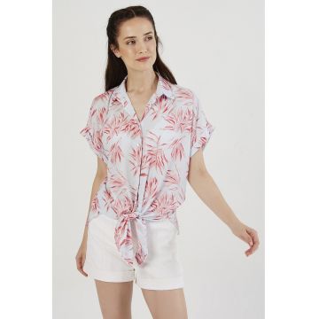 Camasa semitransparenta cu model - Rosu/Alb