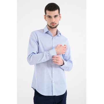 Camasa slim-fit cu maneci lungi si model - Alb/Albastru deschis