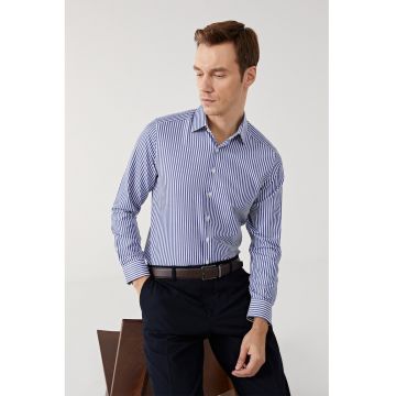 Camasa slim fit cu model in dungi - Alb/Albastru