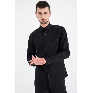 Camasa slim-fit cu model uni - Negru