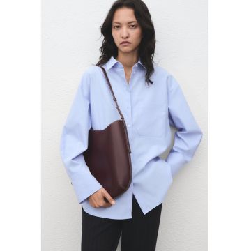 Camasa supradimensionata cu buzunar pe piept - Albastru pastel