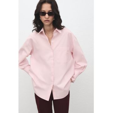 Camasa supradimensionata cu buzunar pe piept - Roz deschis