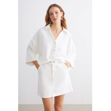 Camasa supradimensionata cu maneci cazute - Alb