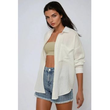 Camasa supradimensionata dama -  bumbac - alb