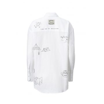 Camasa supradimensionata de bumbac si in cu model - Alb/Negru