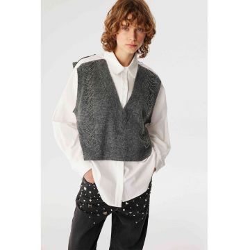 Camasa supradimensionata din bumbac - Alb/Gri