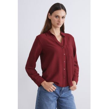 Camasa uni cu buzunar pe piept - Rosu inchis