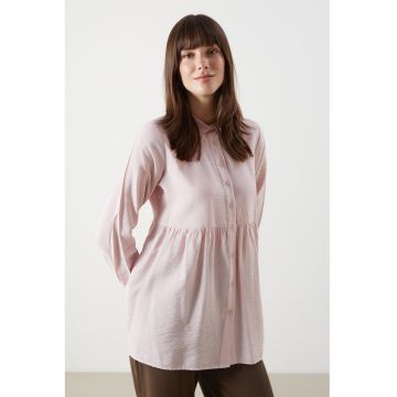 Camasa uni cu terminatie cu volane - Roz pastel