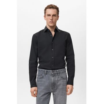 Camasa uni de bumbac cu maneci lungi - Negru