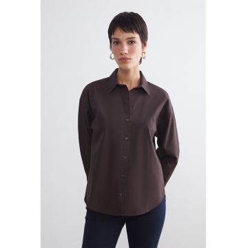 Camasa uni din bumbac - Maro inchis