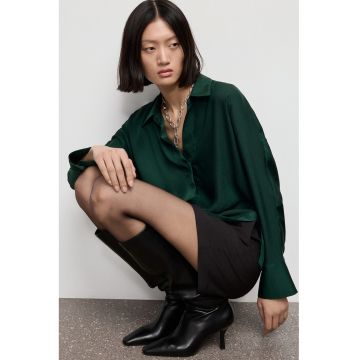 Camasa uni din satin - Verde englez