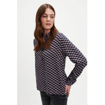 Camasa vaporoasa cu model grafic - Maro inchis/Albastru inchis/Alb murdar