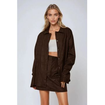 Camasi -  Femei - Camasa din imitatie de piele intoarsa cu nasturi - Castaniu-maro - Maro/Castaniu