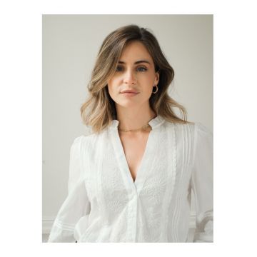 Camasa alba din bumbac cu broderie 4933T M9 19651 - Bej