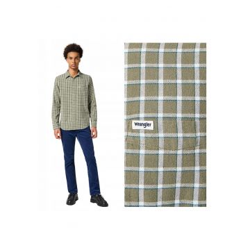 Camasa Barbati -  1PKT Shirt - Regular Fit - Design Clasic - Maneci Lungi - Cu Guler - Cu Nasturi - Bumbac - M INTL - Verde