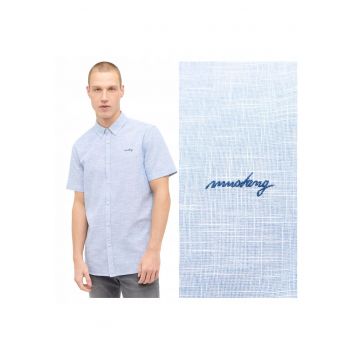 Camasa Barbati -  Berkeley - Regular Fit - Design Clasic - Maneci Scurti - Cu Guler - Cu Nasturi - Bumbac - S INTL - Albastru