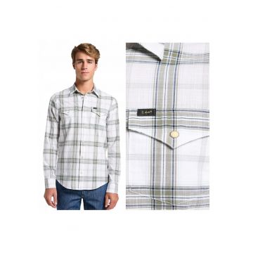 Camasa Barbati -  Clean Regular Western Shirt - Regular Fit - Design Clasic - Maneci Lungi - Cu Guler - Cu Nasturi - Bumbac - M INTL - Gri