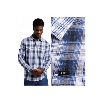 Camasa Barbati -  Clean Western Shirt - Regular Fit - Design Clasic - Maneci Lungi - Cu Guler - Cu Nasturi - Bumbac - S INTL - Albastru