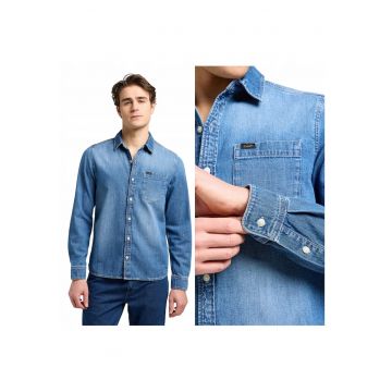 Camasa Barbati -  Leesure Shirt - Regular Fit - Design Clasic - Maneci Lungi - Cu Guler - Cu Nasturi - Bumbac - Albastru - Albastru