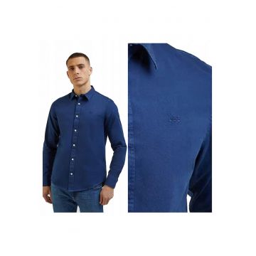 Camasa Barbati -  Patch Shirt - Regular Fit - Design Clasic - Maneci Lungi - Cu Guler - Cu Nasturi - Bumbac - M INTL - Albastru