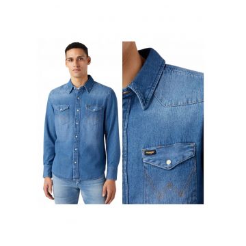 Camasa Barbati -  Regular Fit - Design Clasic - Maneci Lungi - Cu Guler - Cu Nasturi - Bumbac - Albastru - Albastru