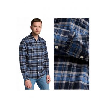 Camasa Barbati -  Regular Shirt - Regular Fit - Design Clasic - Maneci Lungi - Cu Guler - Cu Nasturi - Bumbac - Albastru