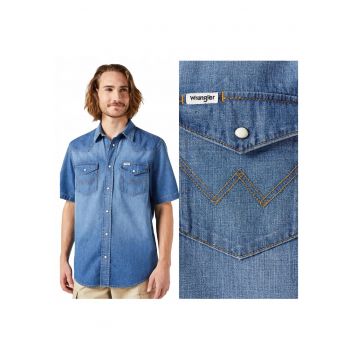 Camasa Barbati -  SS Western Shirt - Regular Fit - Design Clasic - Maneci Lungi - Cu Guler - Cu Nasturi - Bumbac - S INTL - Albastru