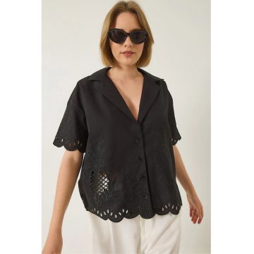 Camasa  bumbac brodat - negru - textil -