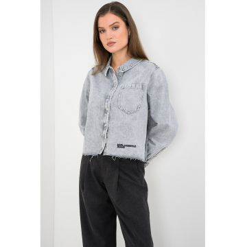 Camasa crop de denim - Gri melange