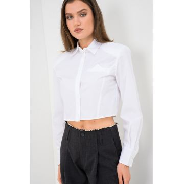 Camasa crop din bumbac organic - Alb optic
