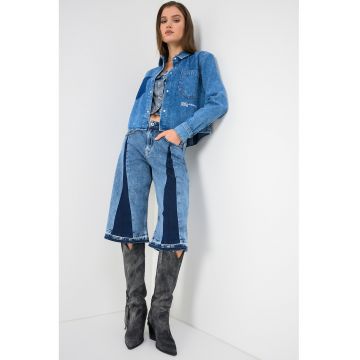 Camasa crop din denim - Albastru prafuit