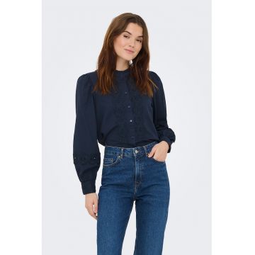 Camasa cu broderie si maneci bufante - Albastru ultramarin