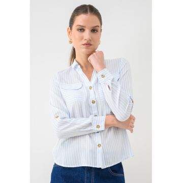 Camasa cu buzunare pe piept - Alb/Albastru glaciar