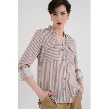 Camasa cu buzunare pe piept - Alb/Kaki