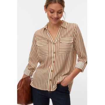 Camasa cu buzunare pe piept - Alb/Portocaliu persan