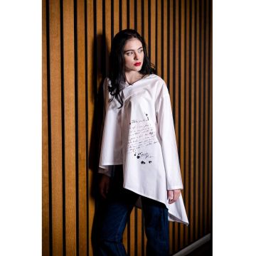 Camasa cu croiala asimetrica - pictata manual Nera