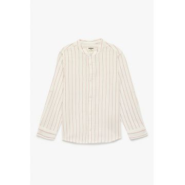 Camasa cu guler henley si dungi - Bej/Caramiziu