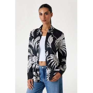 Camasa cu imprimeu tropical - Alb/Negru