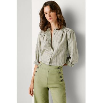 Camasa cu maneci bufante si terminatii cu volane Aliya - Alb/Kaki