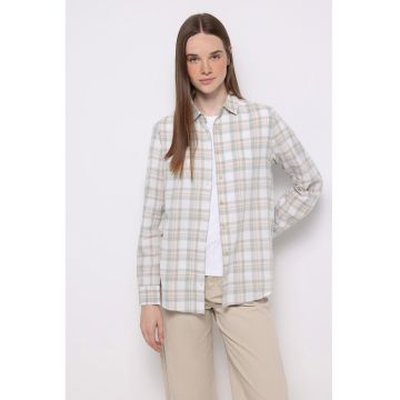 Camasa cu maneci lungi si model in carouri - Bej/Mint