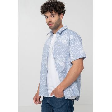 Camasa cu maneci scurte si imprimeu - Albastru prafuit/Albastru pal